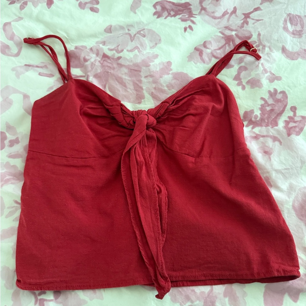 John Galt Red Tie-Front Top